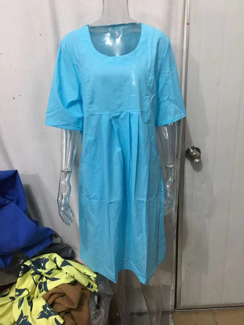 Plaid Pocket Dress – Oversized Cotton Linen Comfort with Effortless Summer Style