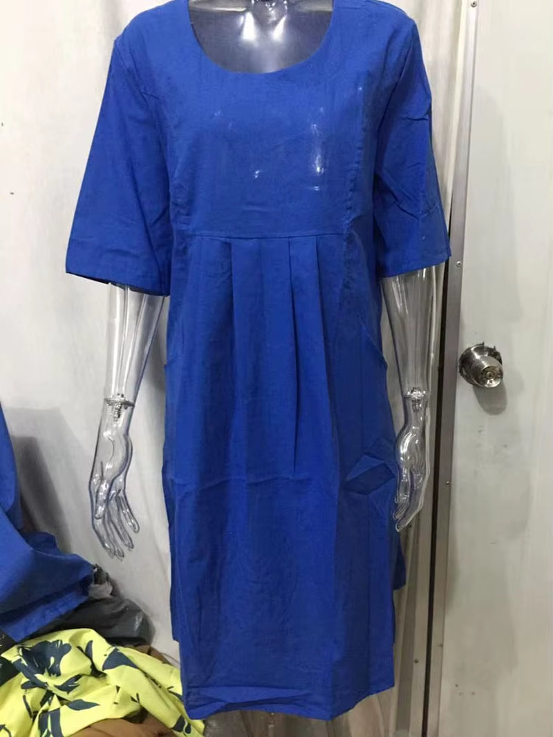 Plaid Pocket Dress – Oversized Cotton Linen Comfort with Effortless Summer Style
