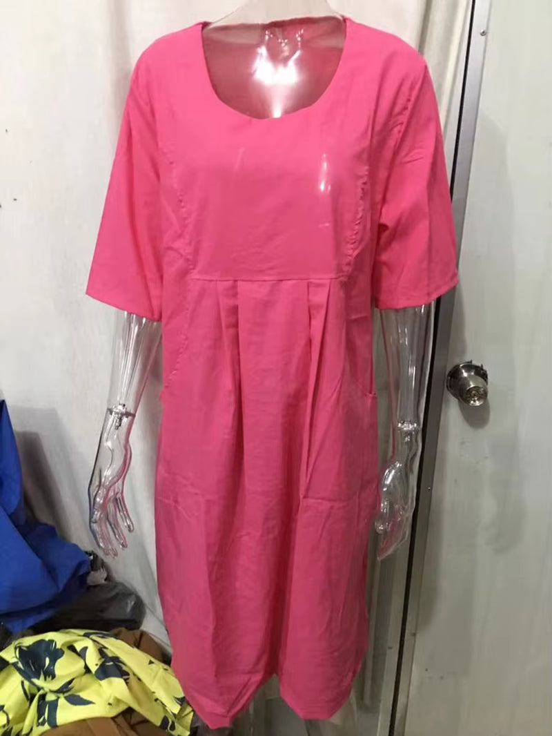 Plaid Pocket Dress – Oversized Cotton Linen Comfort with Effortless Summer Style